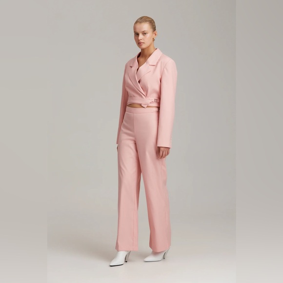 NWT C/MEO COLLECTIVE Validate Wide Leg Blush Pink Trouser Pants S 4 - Picture 1 of 8